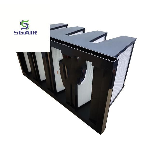 Hoogcapaciteit V Bank H13 500Pa Hoog efficiënt luchtfilter zwart